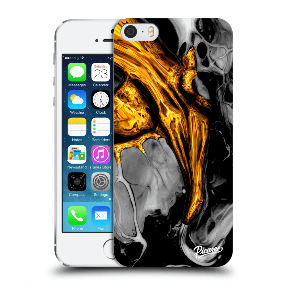 Picasee Apple iPhone 5/5S/SE Hülle - Transparentes Silikon - Black Gold