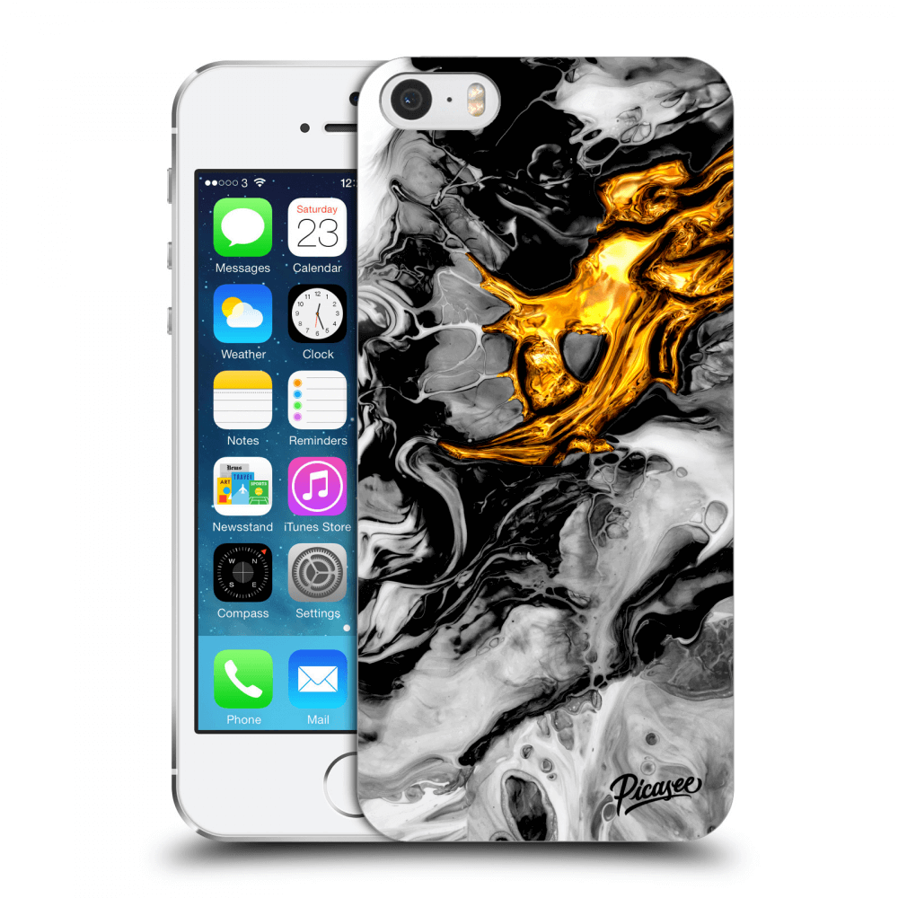Picasee Apple iPhone 5/5S/SE Hülle - Transparentes Silikon - Black Gold 2