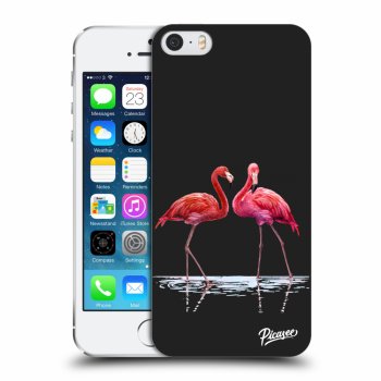 Picasee Apple iPhone 5/5S/SE Hülle - Schwarzer Kunststoff - Flamingos couple