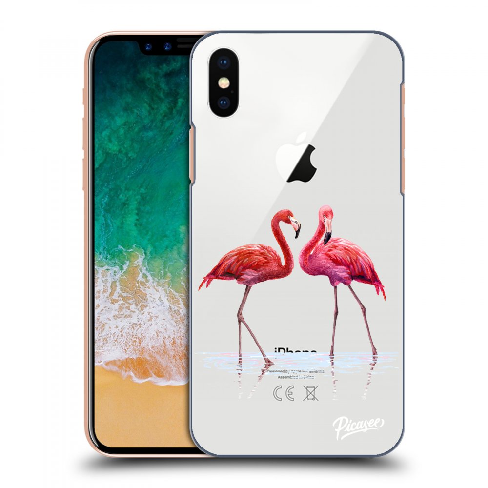 Picasee Apple iPhone X/XS Hülle - Transparentes Silikon - Flamingos couple