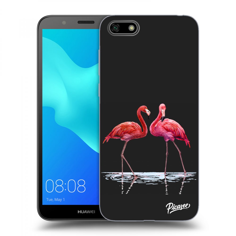 Picasee Huawei Y5 2018 Hülle - Schwarzes Silikon - Flamingos couple