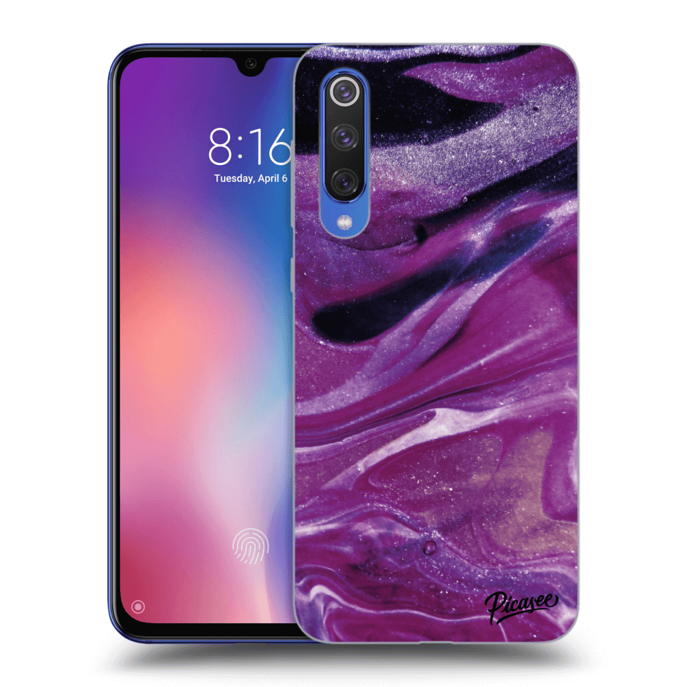 Picasee Xiaomi Mi 9 SE Hülle - Schwarzes Silikon - Purple glitter