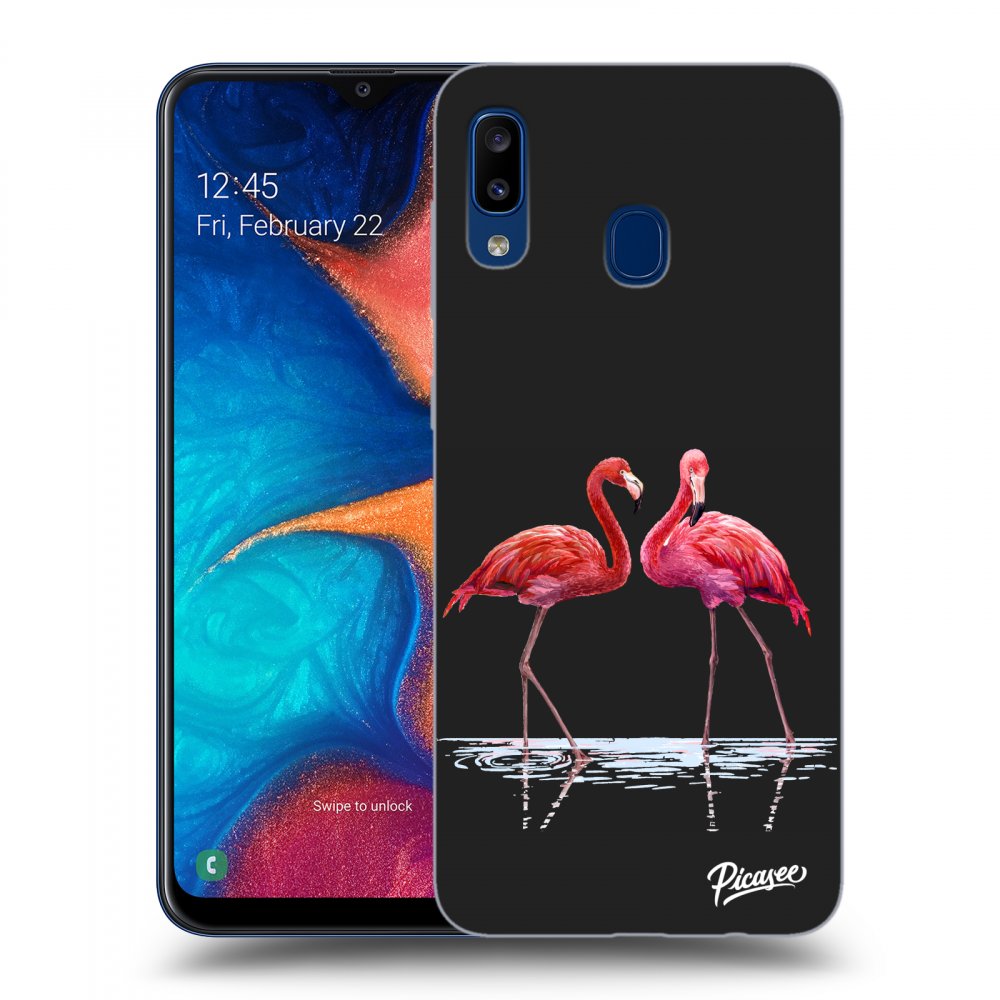 Picasee Samsung Galaxy A20e A202F Hülle - Schwarzes Silikon - Flamingos couple