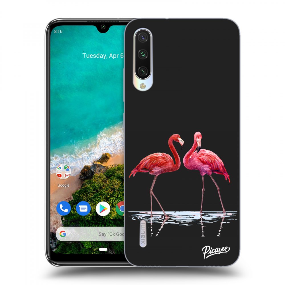 Picasee Xiaomi Mi A3 Hülle - Schwarzes Silikon - Flamingos couple