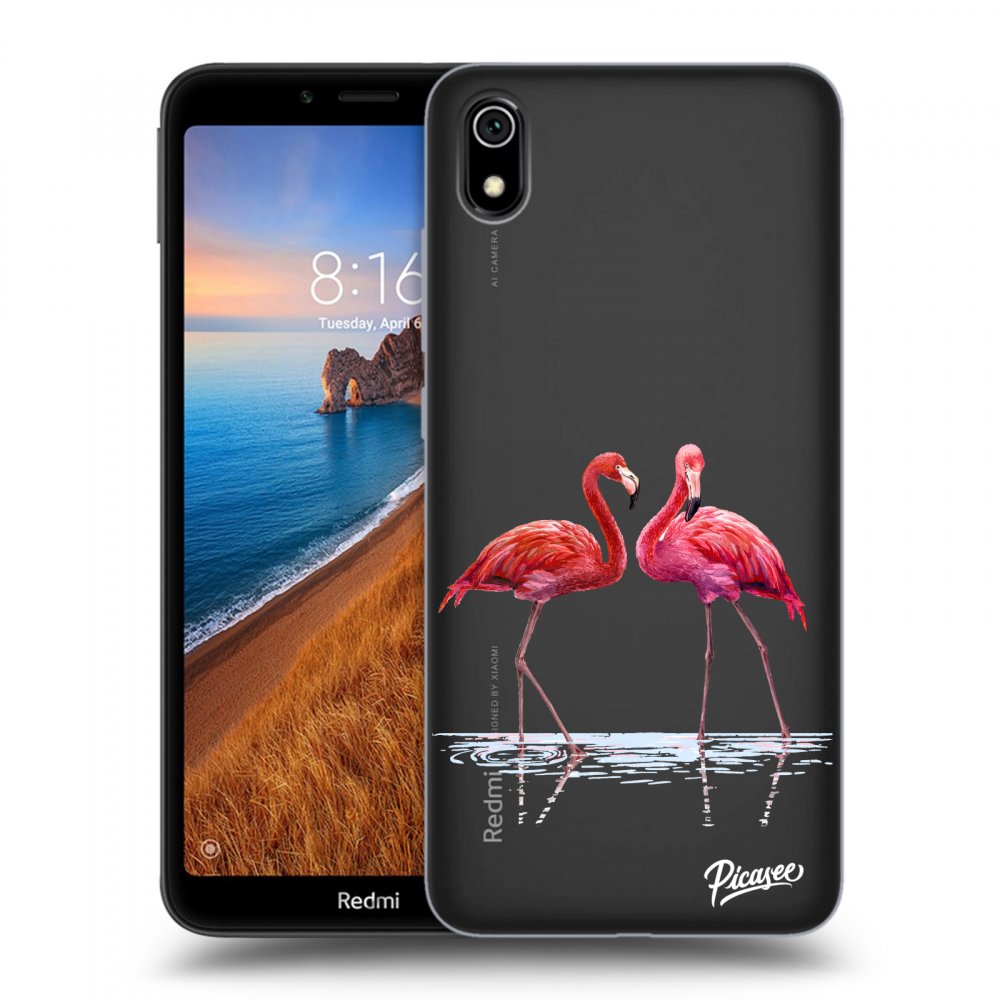 Picasee Xiaomi Redmi 7A Hülle - Transparentes Silikon - Flamingos couple