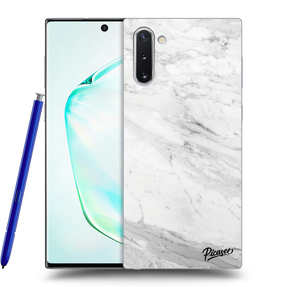 Picasee Samsung Galaxy Note 10 N970F Hülle - Schwarzes Silikon - White marble