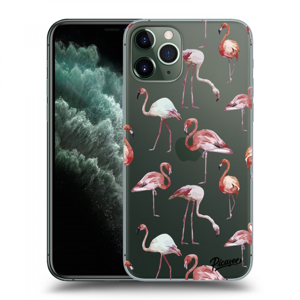 Picasee Apple iPhone 11 Pro Hülle - Transparentes Silikon - Flamingos