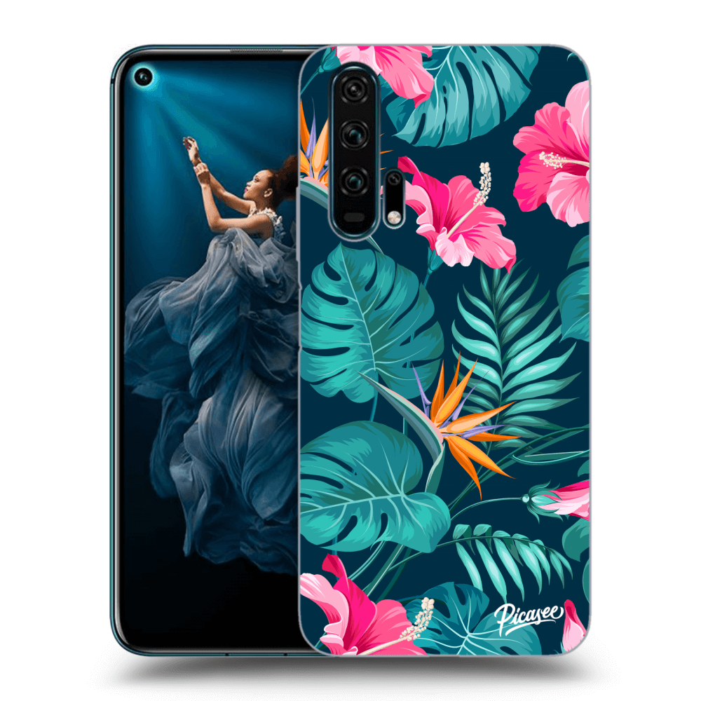 Picasee Honor 20 Pro Hülle - Schwarzes Silikon - Pink Monstera