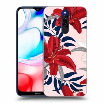 Picasee Xiaomi Redmi 8 Hülle - Schwarzes Silikon - Red Lily