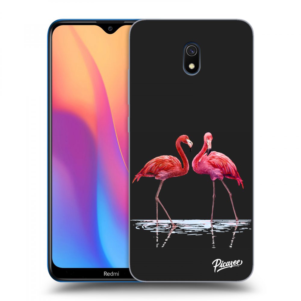 Picasee Xiaomi Redmi 8A Hülle - Schwarzes Silikon - Flamingos couple