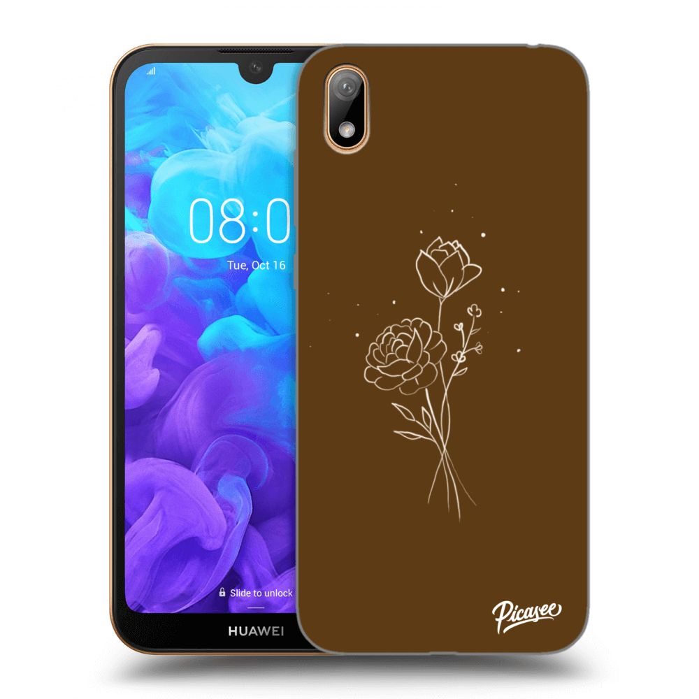 Picasee Huawei Y5 2019 Hülle - Schwarzes Silikon - Brown flowers