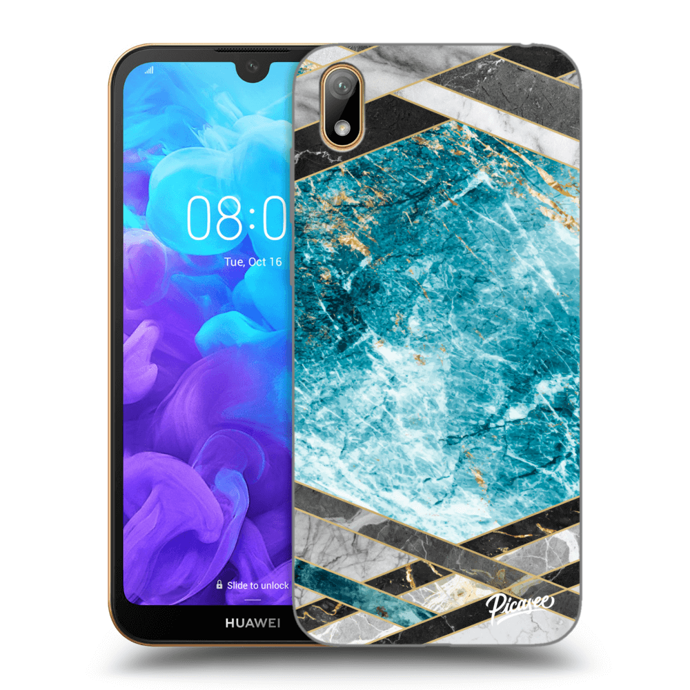 Picasee Huawei Y5 2019 Hülle - Schwarzes Silikon - Blue geometry