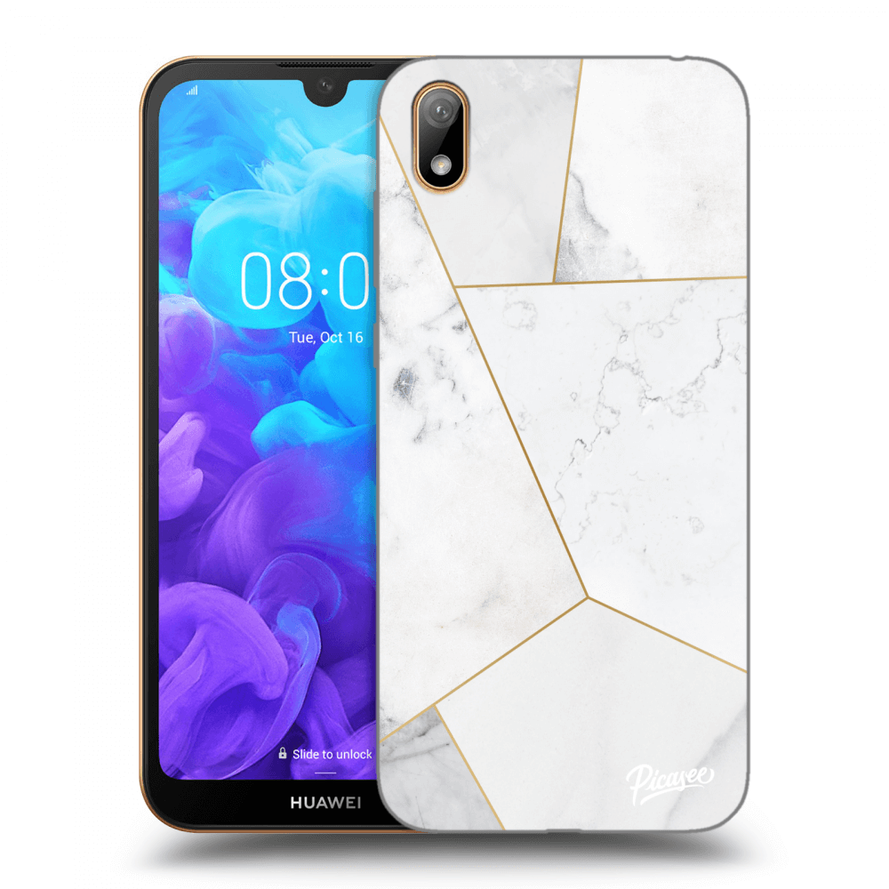 Picasee Huawei Y5 2019 Hülle - Schwarzes Silikon - White tile