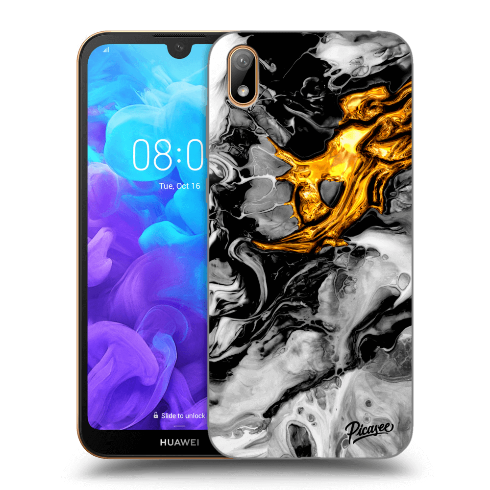 Picasee Huawei Y5 2019 Hülle - Schwarzes Silikon - Black Gold 2