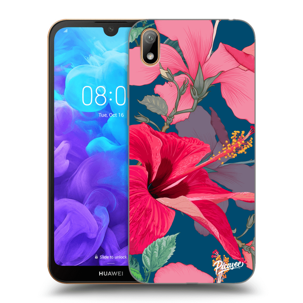 Picasee Huawei Y5 2019 Hülle - Schwarzes Silikon - Hibiscus