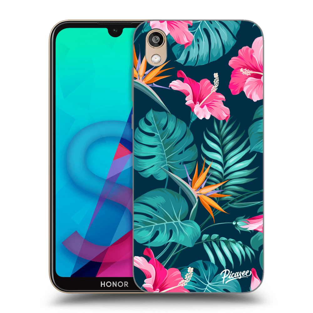 Picasee Honor 8S Hülle - Schwarzes Silikon - Pink Monstera