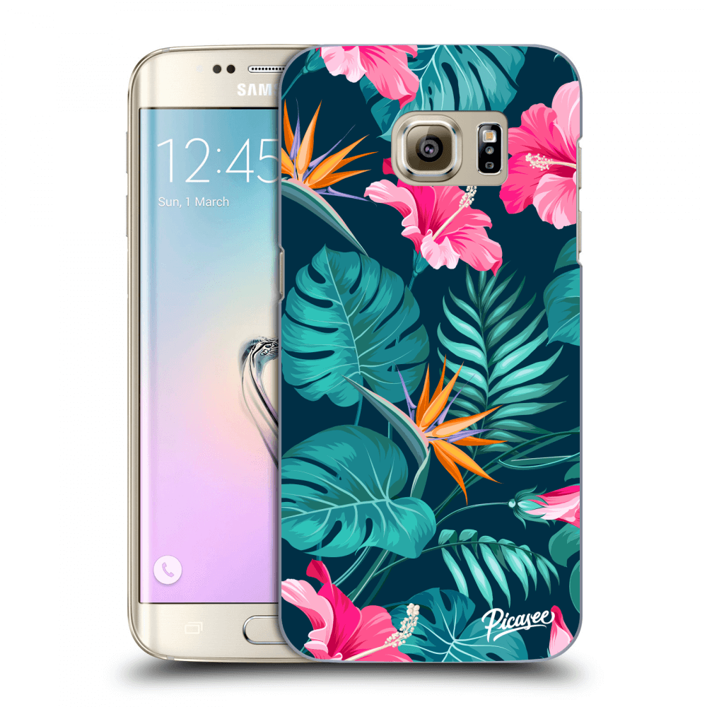 Picasee Samsung Galaxy S7 Edge G935F Hülle - Transparentes Silikon - Pink Monstera