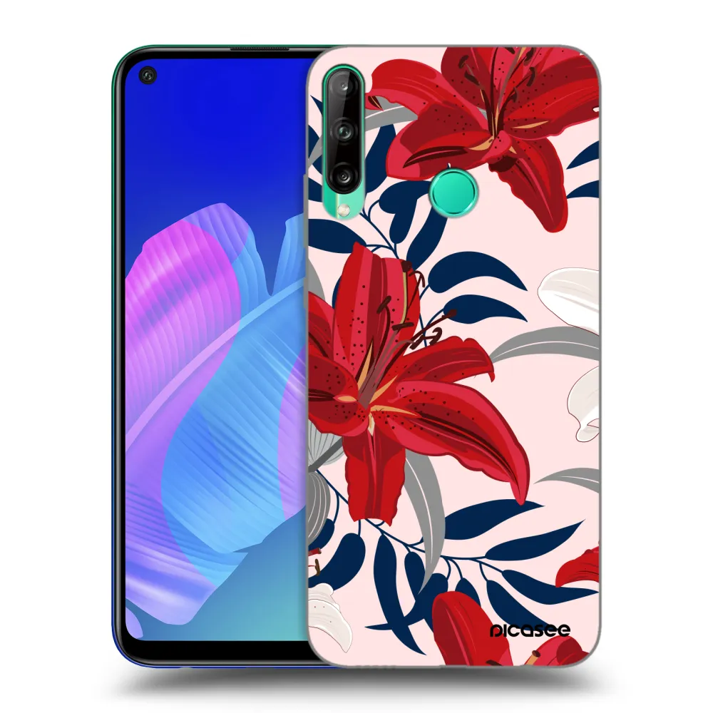 Picasee Huawei P40 Lite E Hülle - Schwarzes Silikon - Red Lily