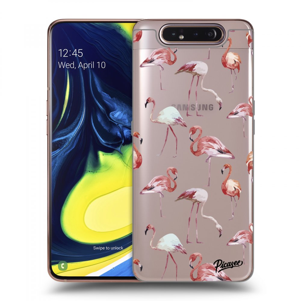 Picasee Samsung Galaxy A80 A805F Hülle - Transparentes Silikon - Flamingos