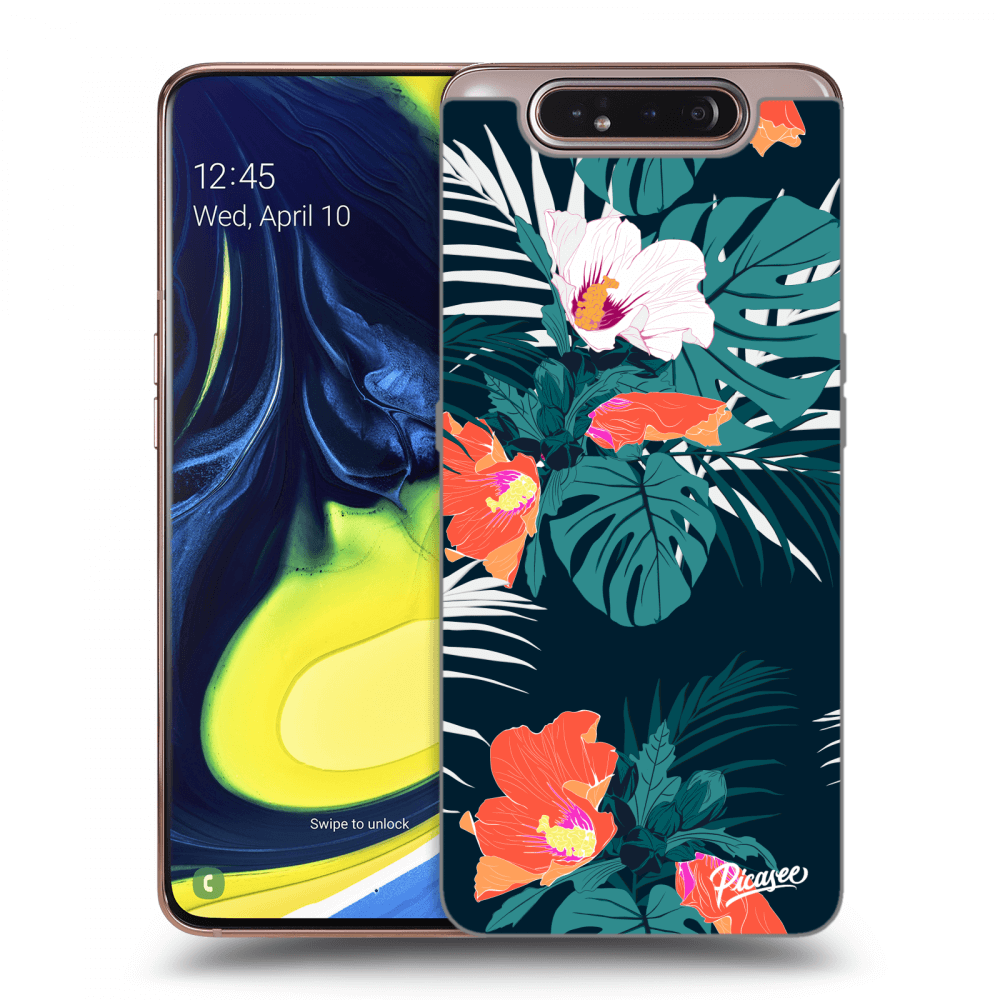 Picasee Samsung Galaxy A80 A805F Hülle - Schwarzes Silikon - Monstera Color