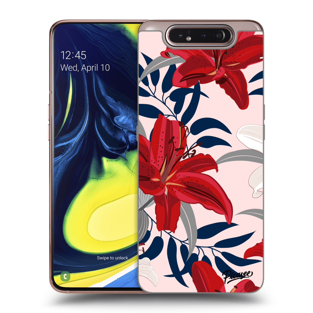 Picasee Samsung Galaxy A80 A805F Hülle - Schwarzes Silikon - Red Lily