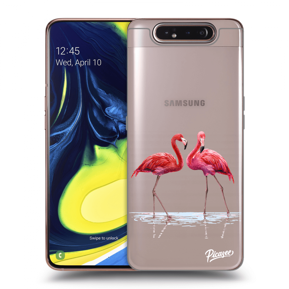 Picasee Samsung Galaxy A80 A805F Hülle - Transparentes Silikon - Flamingos couple