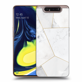 Picasee Samsung Galaxy A80 A805F Hülle - Schwarzes Silikon - White tile