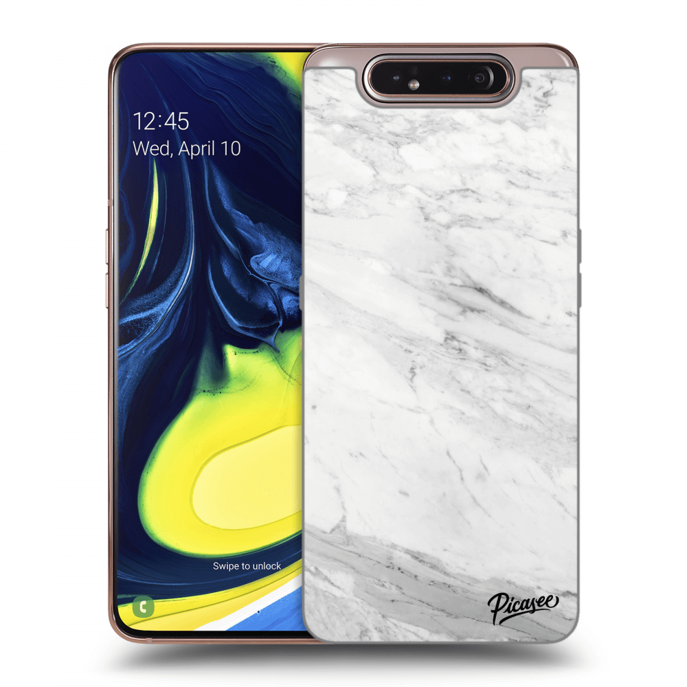 Picasee Samsung Galaxy A80 A805F Hülle - Schwarzes Silikon - White marble