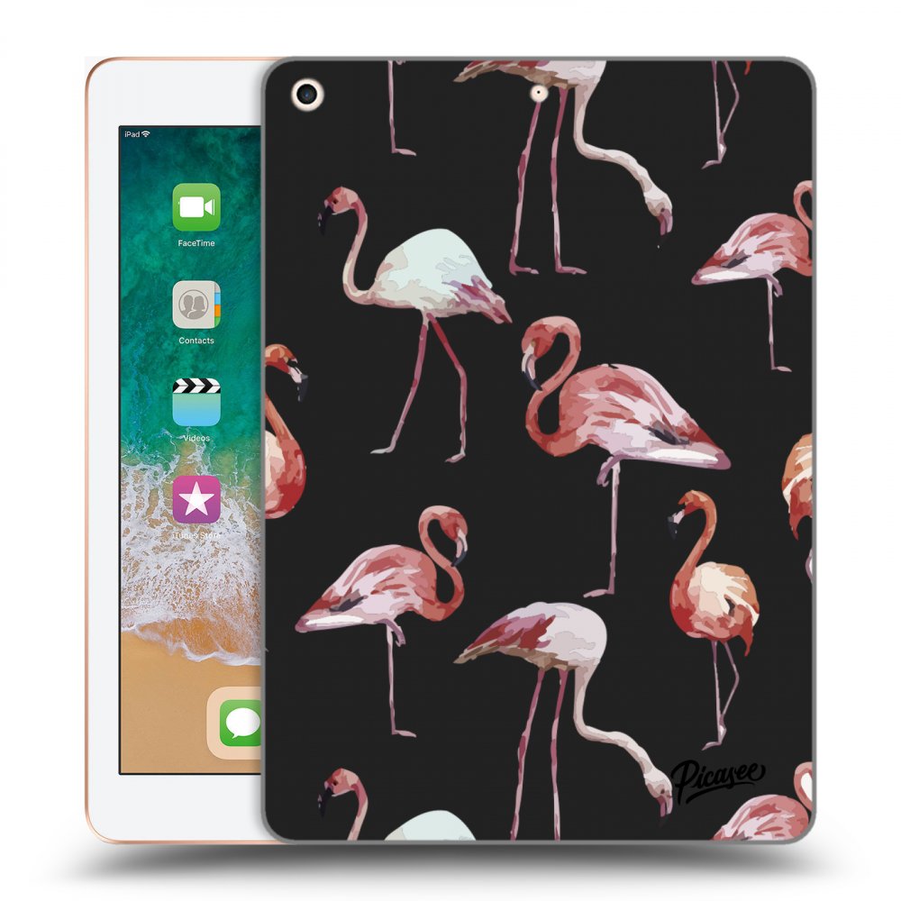 Picasee Schwarze Silikonhülle für Apple iPad 9.7" 2018 (6. gen) - Flamingos