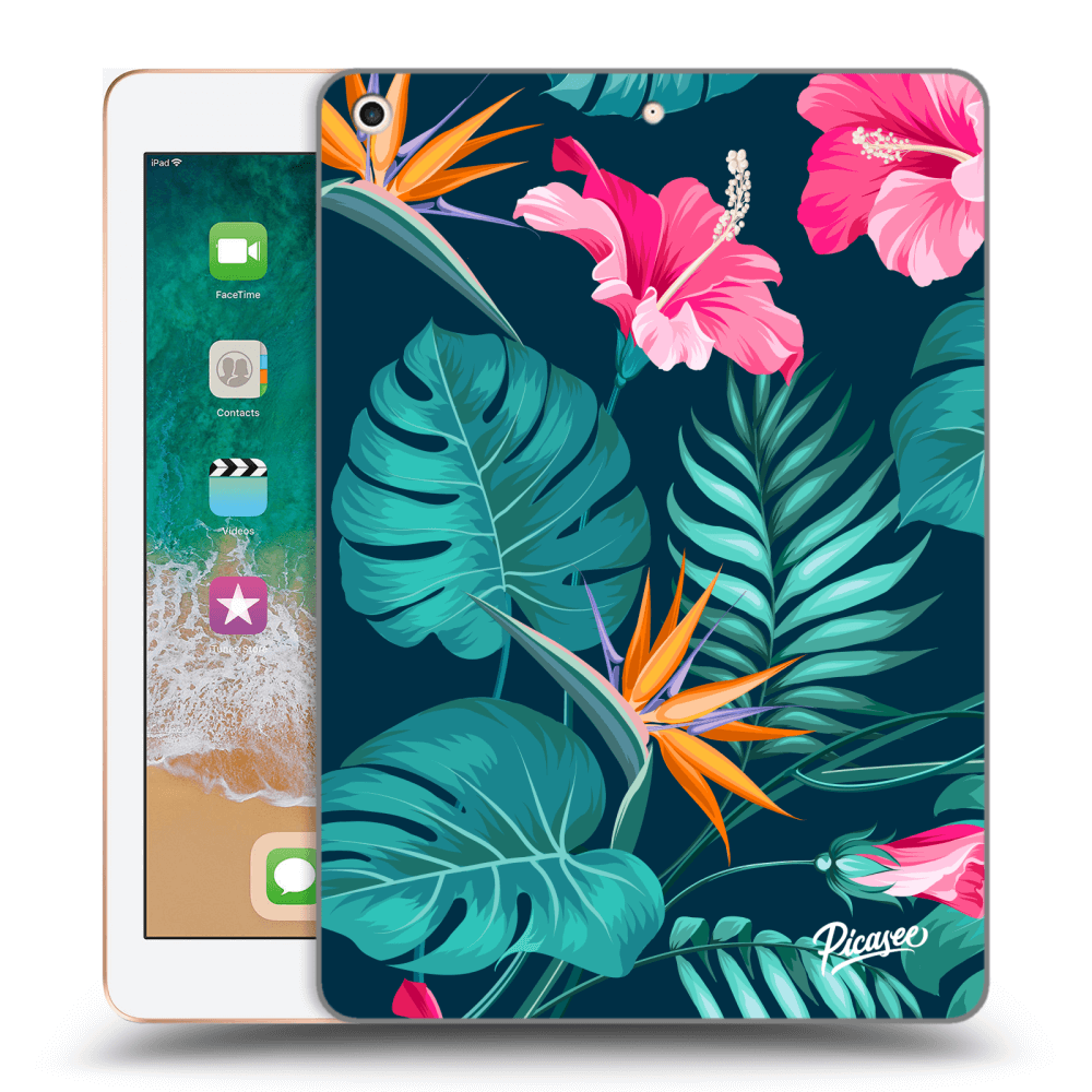 Picasee transparente Silikonhülle für Apple iPad 9.7" 2018 (6. gen) - Pink Monstera
