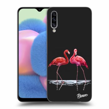 Picasee Samsung Galaxy A30s A307F Hülle - Schwarzes Silikon - Flamingos couple