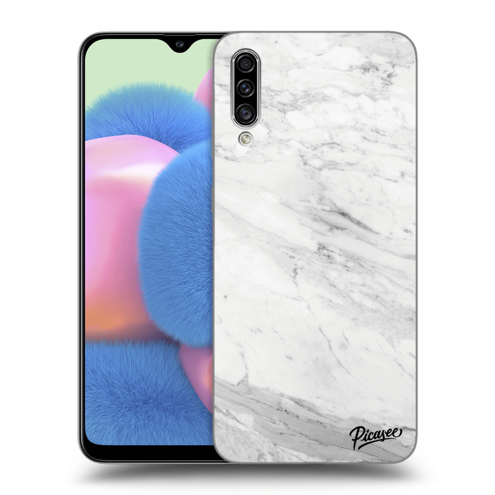 Picasee Samsung Galaxy A30s A307F Hülle - Schwarzes Silikon - White marble