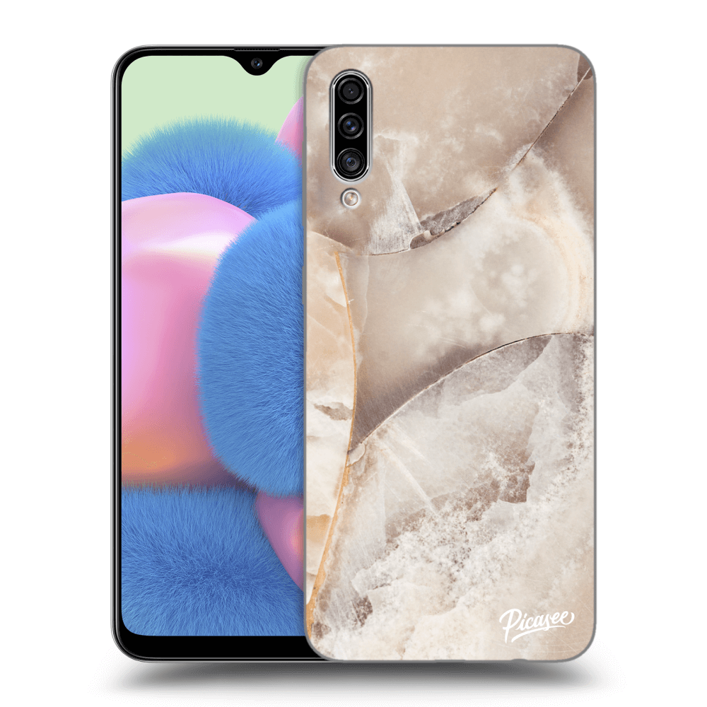 Picasee Samsung Galaxy A30s A307F Hülle - Schwarzes Silikon - Cream marble