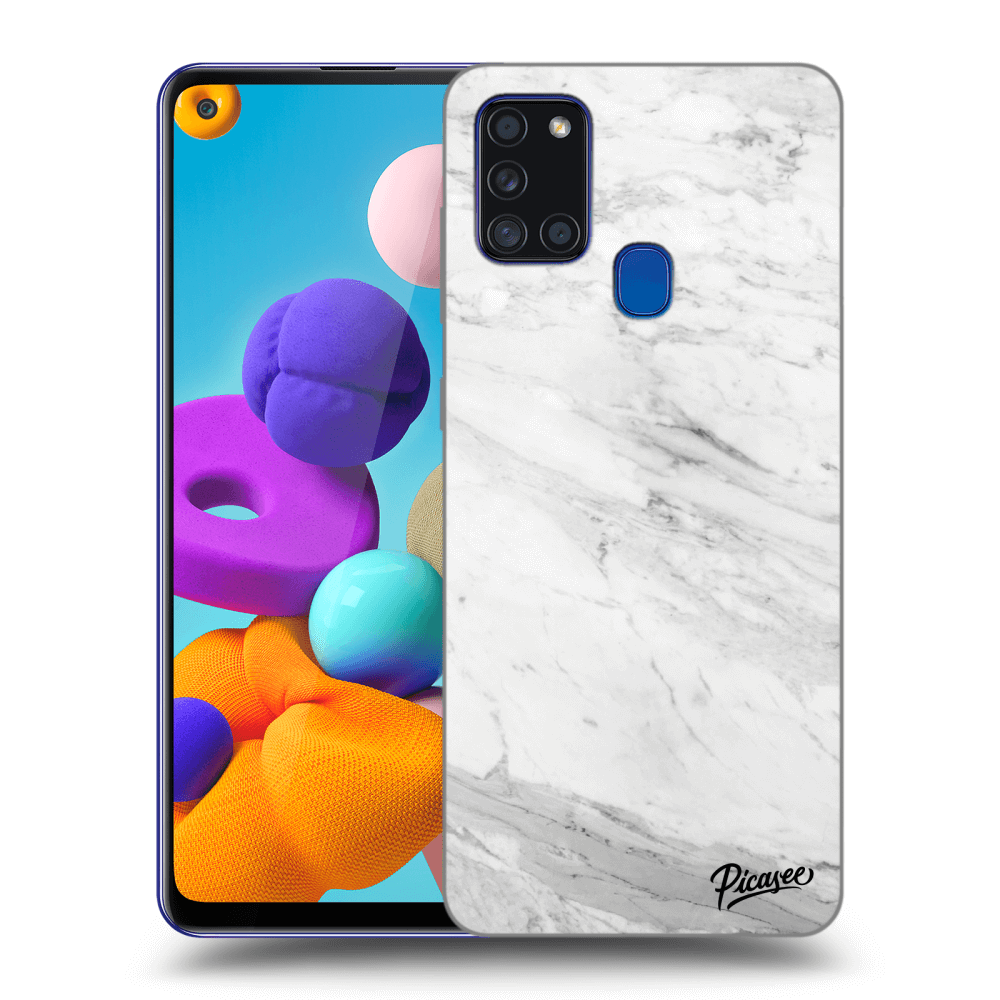 Picasee Samsung Galaxy A21s Hülle - Transparentes Silikon - White marble