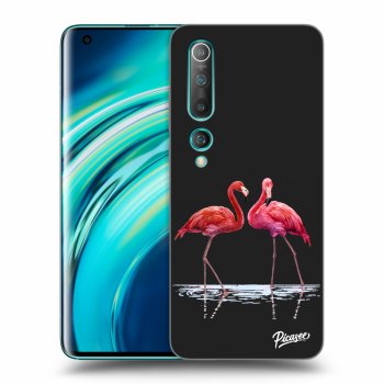Picasee Xiaomi Mi 10 Hülle - Schwarzes Silikon - Flamingos couple