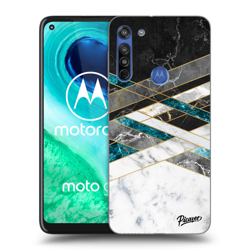 Picasee Motorola Moto G8 Hülle - Schwarzes Silikon - Black & White geometry