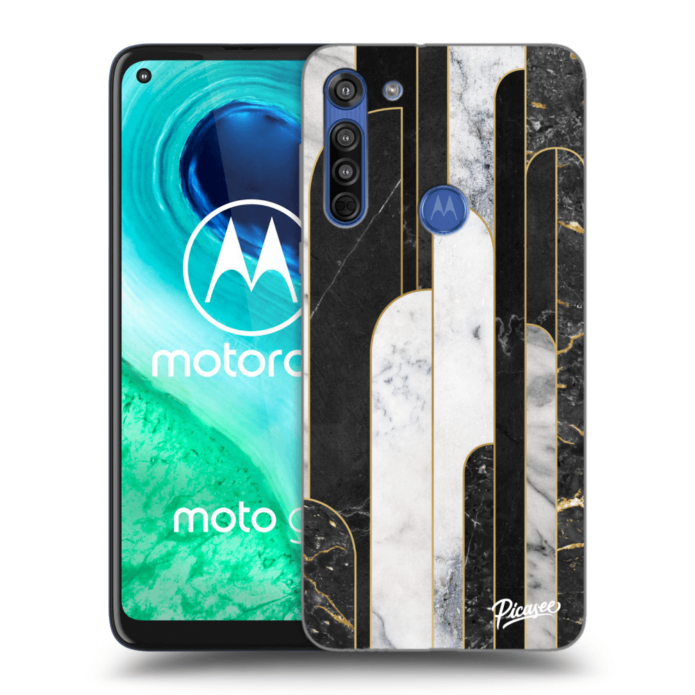 Picasee Motorola Moto G8 Hülle - Schwarzes Silikon - Black & White tile
