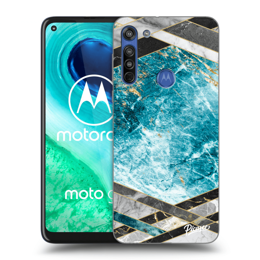 Picasee Motorola Moto G8 Hülle - Transparentes Silikon - Blue geometry