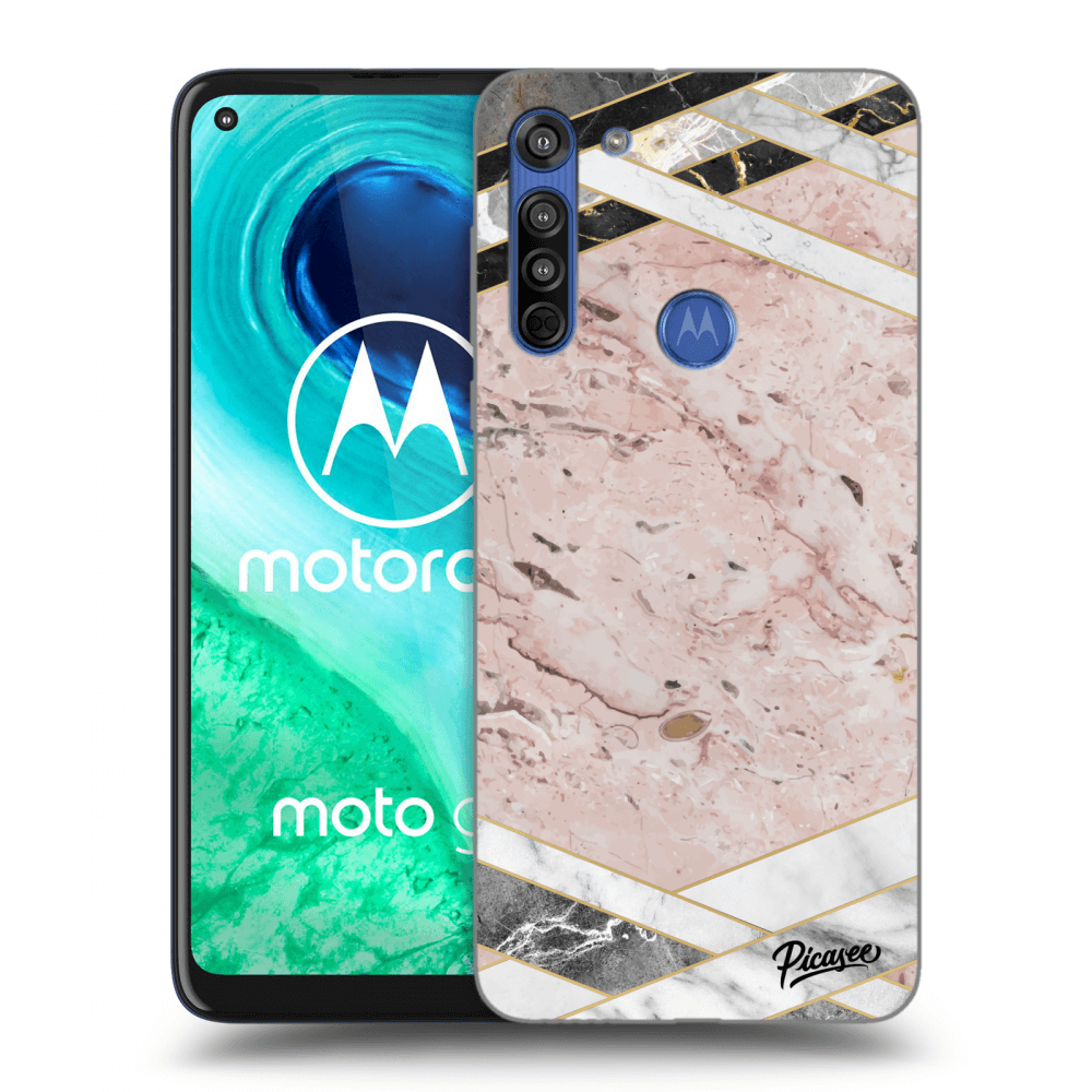 Picasee Motorola Moto G8 Hülle - Schwarzes Silikon - Pink geometry