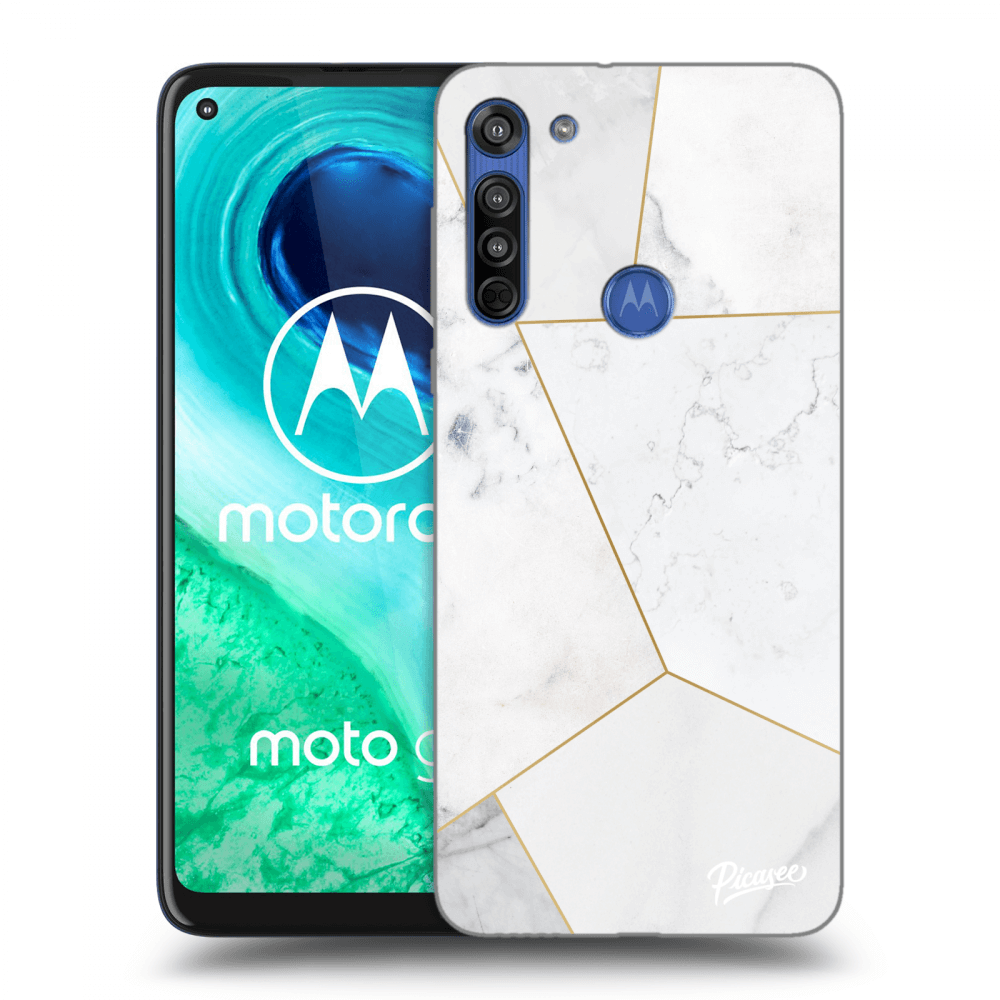 Picasee Motorola Moto G8 Hülle - Schwarzes Silikon - White tile