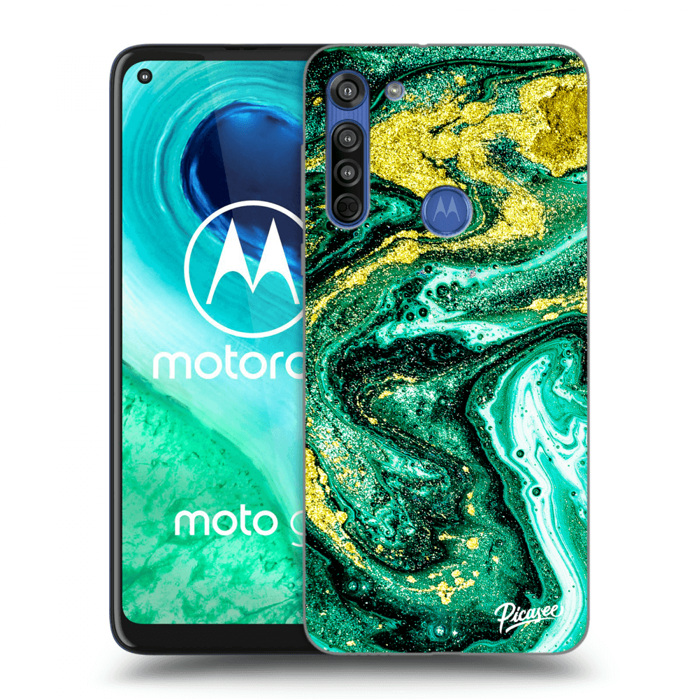 Picasee Motorola Moto G8 Hülle - Transparentes Silikon - Green Gold