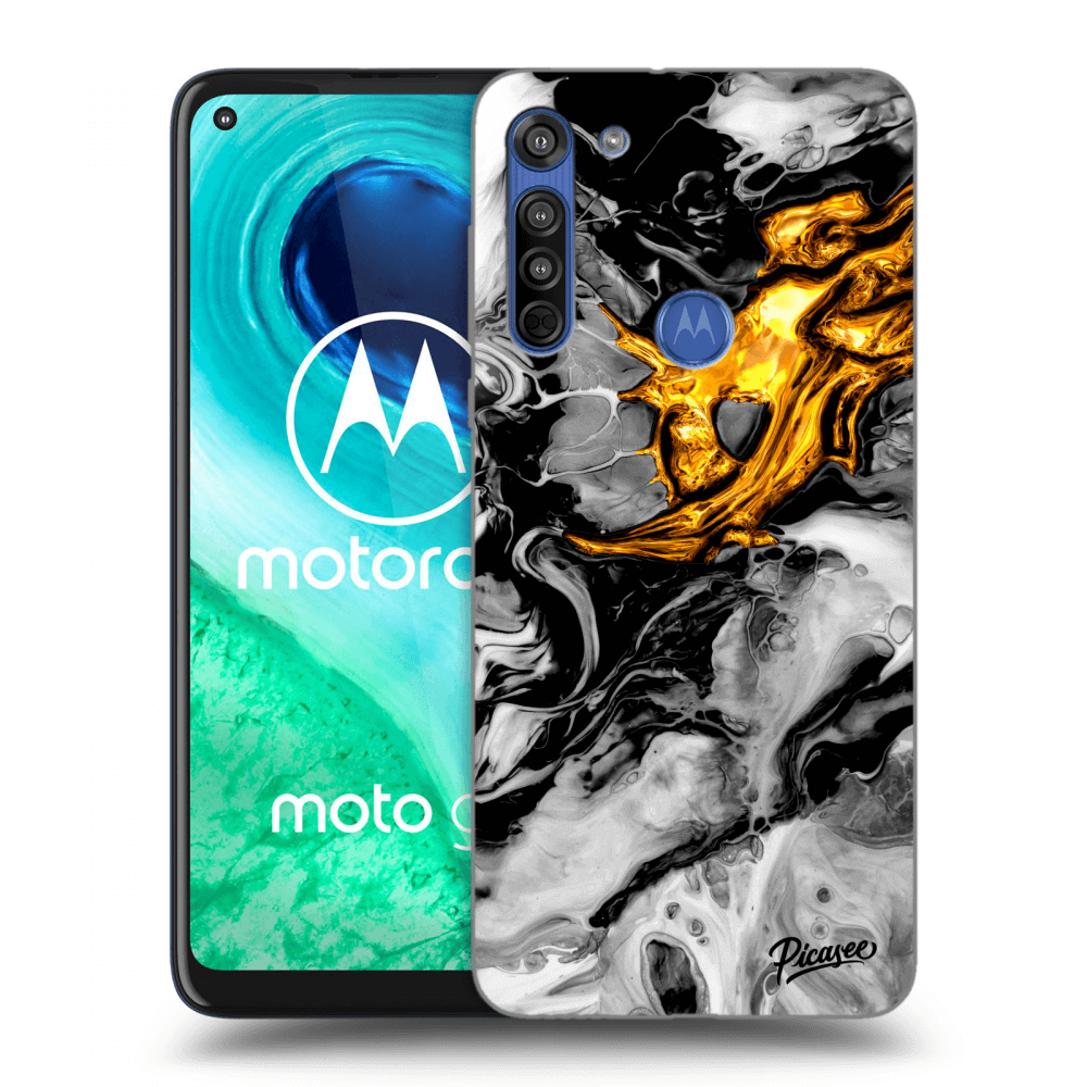 Picasee Motorola Moto G8 Hülle - Transparentes Silikon - Black Gold 2
