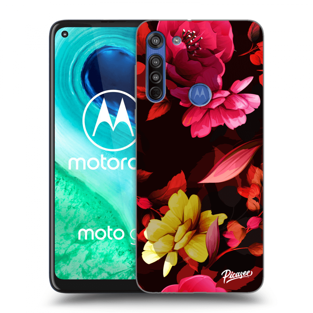 Picasee Motorola Moto G8 Hülle - Schwarzes Silikon - Dark Peonny