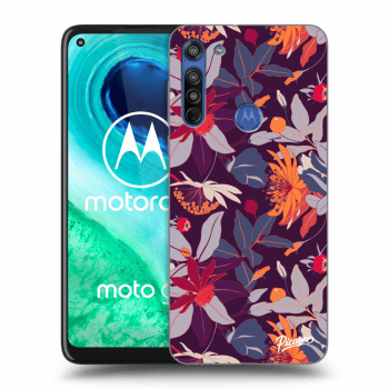 Picasee Motorola Moto G8 Hülle - Schwarzes Silikon - Purple Leaf