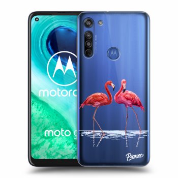 Picasee Motorola Moto G8 Hülle - Transparentes Silikon - Flamingos couple