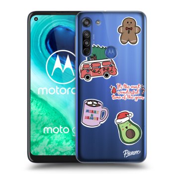 Picasee Motorola Moto G8 Hülle - Transparentes Silikon - Christmas Stickers