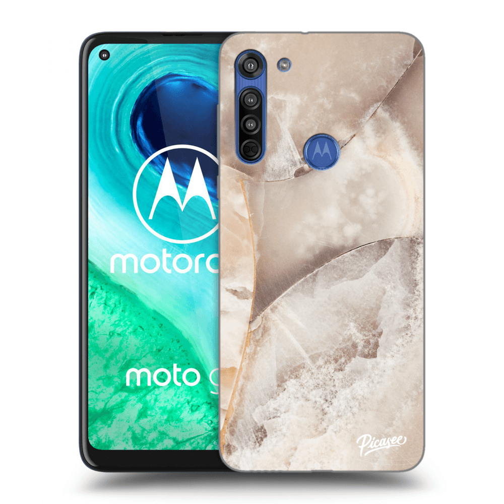 Picasee Motorola Moto G8 Hülle - Schwarzes Silikon - Cream marble