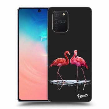 Picasee Samsung Galaxy S10 Lite Hülle - Schwarzes Silikon - Flamingos couple