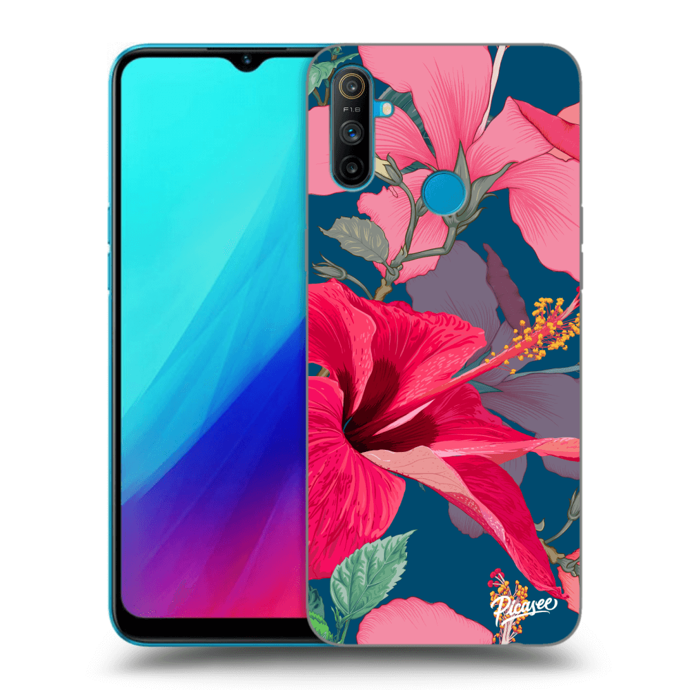 Picasee Realme C3 Hülle - Schwarzes Silikon - Hibiscus