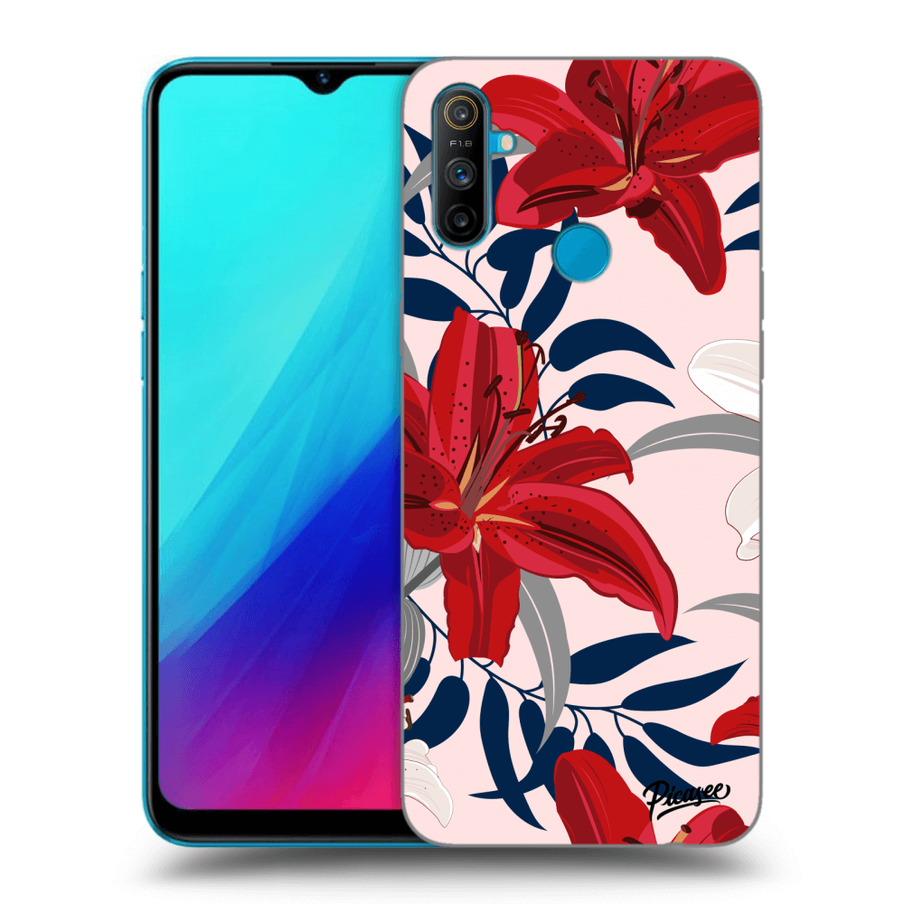 Picasee Realme C3 Hülle - Schwarzes Silikon - Red Lily